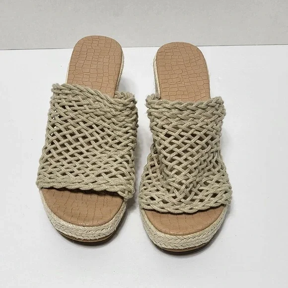 Woven Crochet Espadrille Wedge Sandals Beige Platform Mule Heels Womens 8 - Picture 3 of 7
